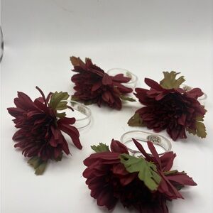 Vintage Usna Burgundy Floral Napkin Rings Set of 4 Acrylic Made Hong Kong